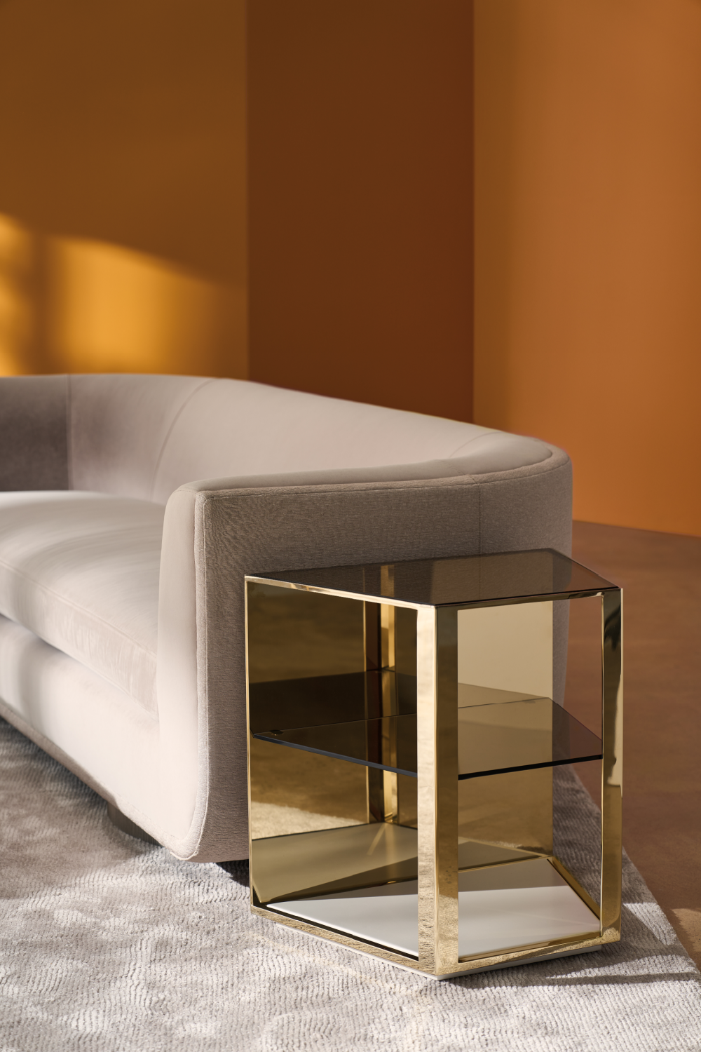   Taupe Velvet Curved Sofa | Oroa.com