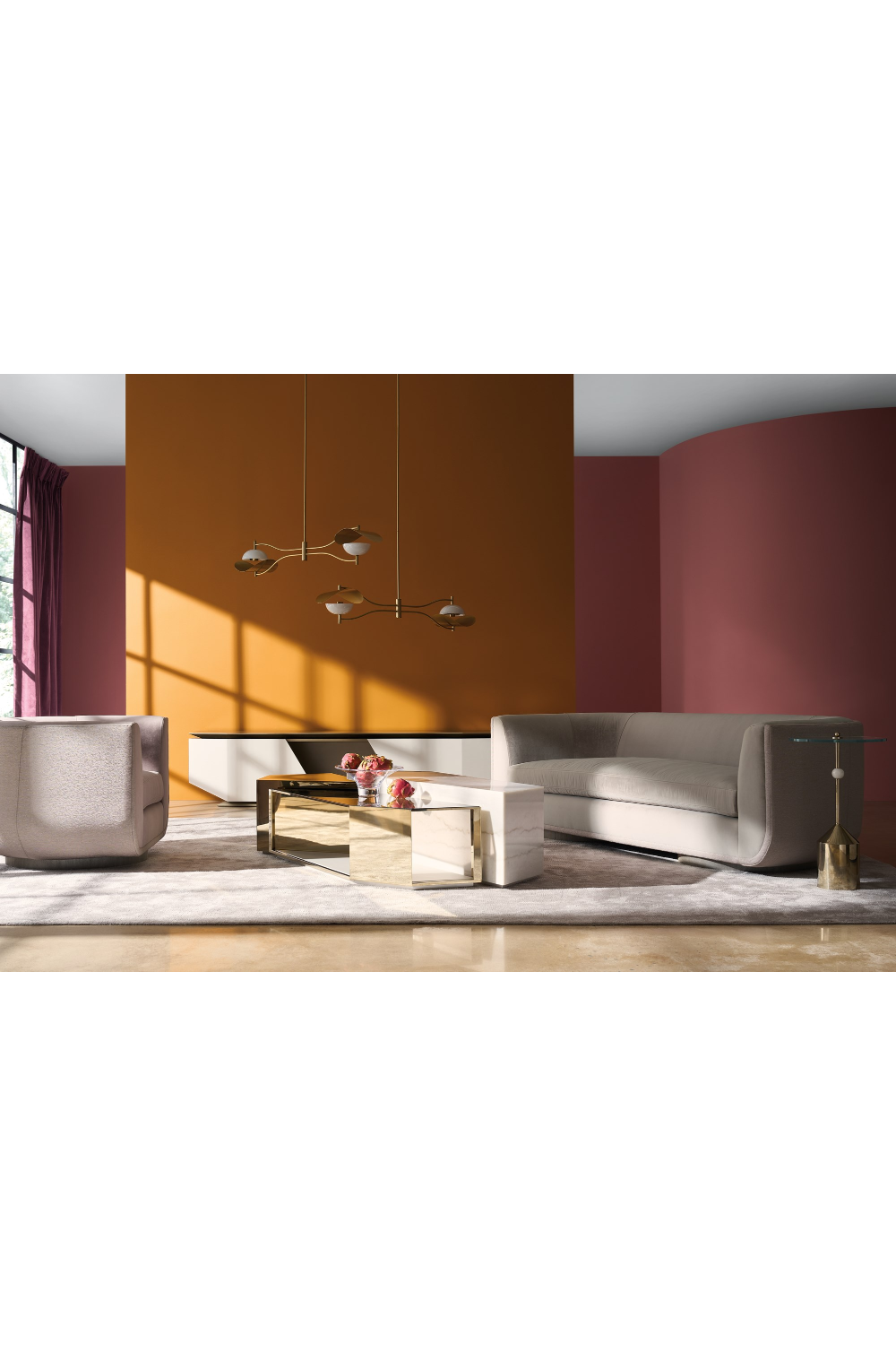   Taupe Velvet Curved Sofa | Oroa.com