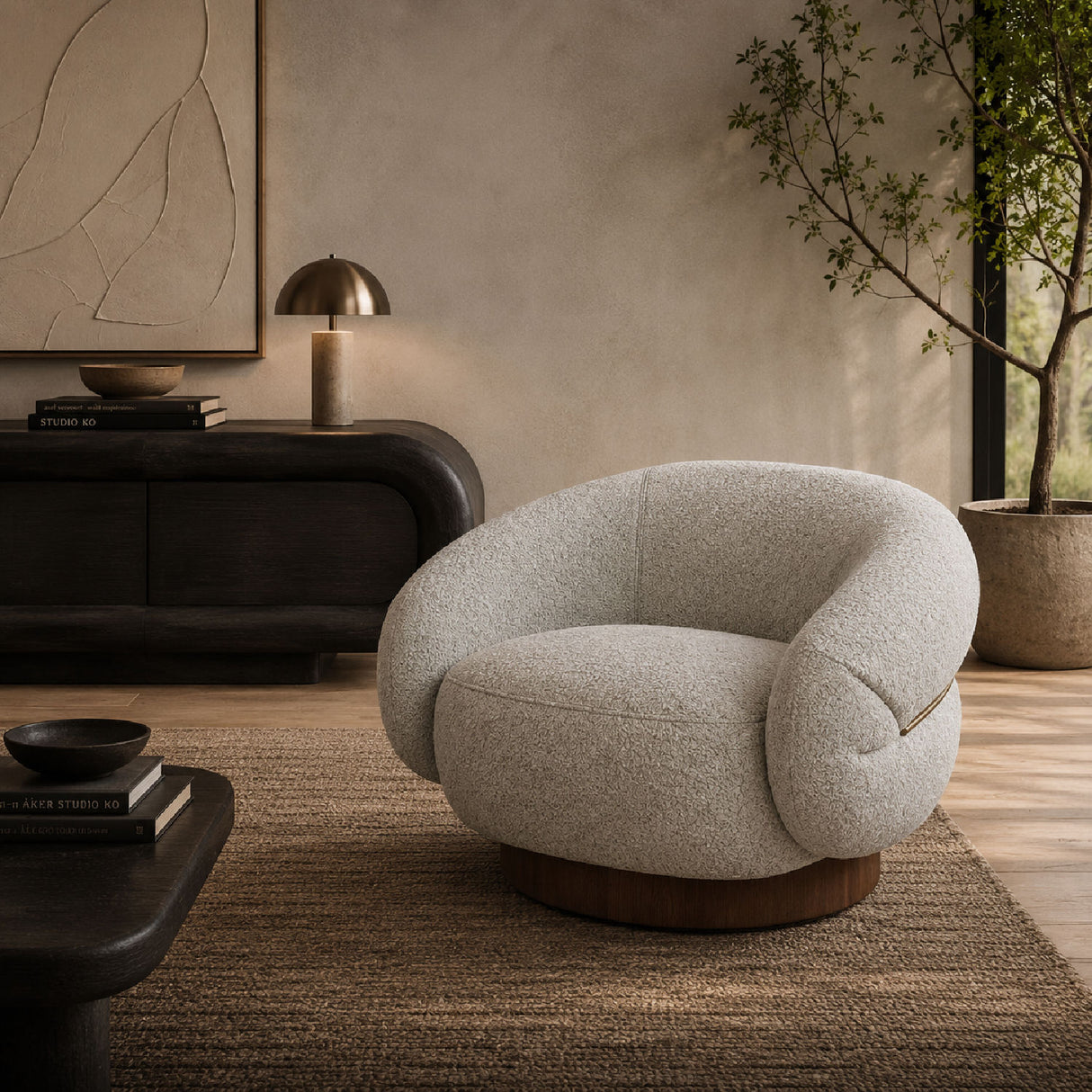   White Boucle Swivel Chair | Oroa.com