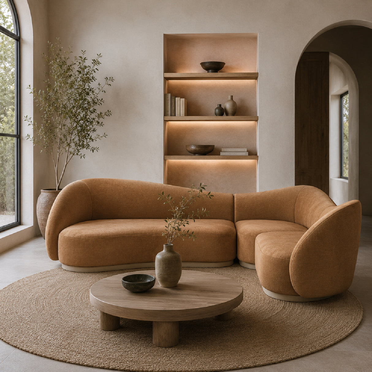   Light Brown Velvet Sectional Sofa | Oroa.com