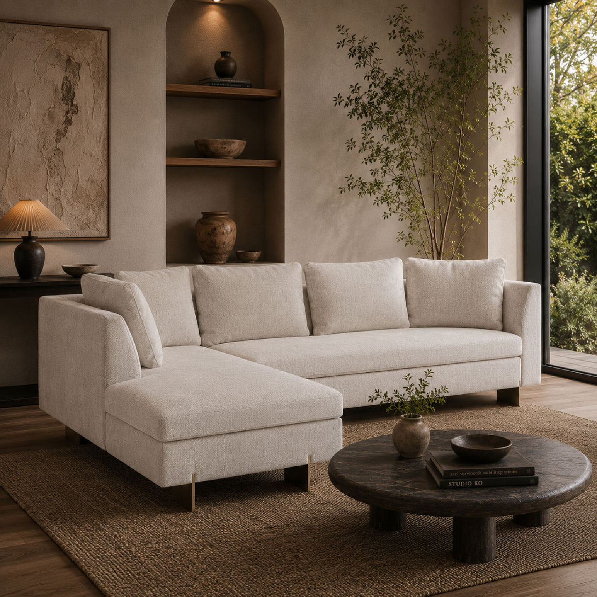   White Chenille Sofa with Chaise | Oroa.com