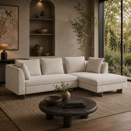   White Chenille Sofa with Chaise | Oroa.com