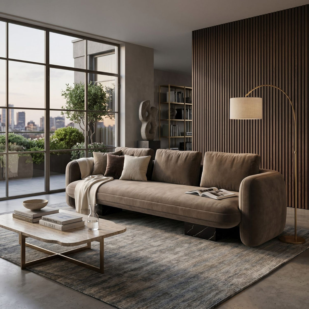   Taupe Velvet Sofa | Oroa.com
