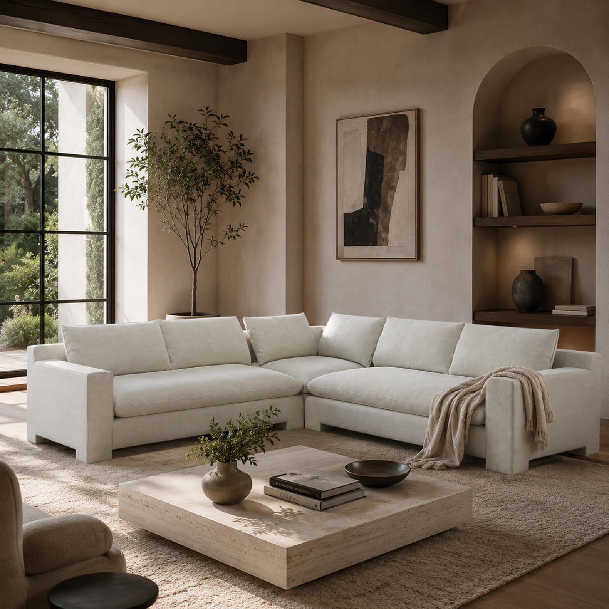   Ivory Velvet Sectional Sofa L | Oroa.com