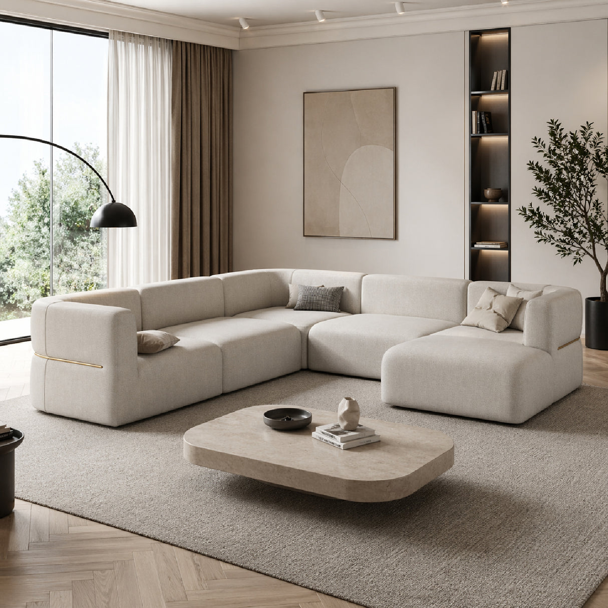   Ribbed Linen Sectional Chaise | Oroa.com