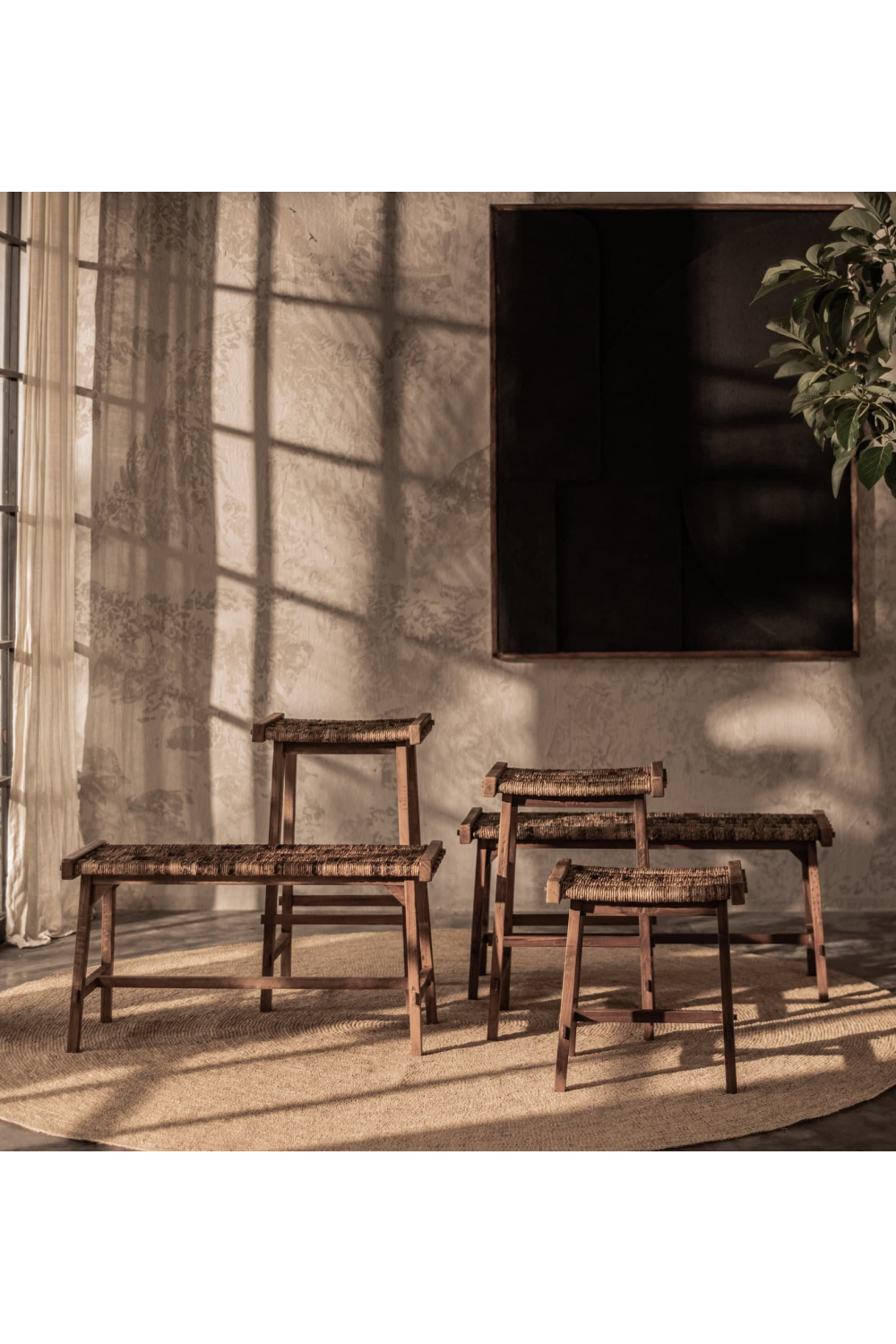   Two-Toned Woven Abaca Bench | Oroa.com