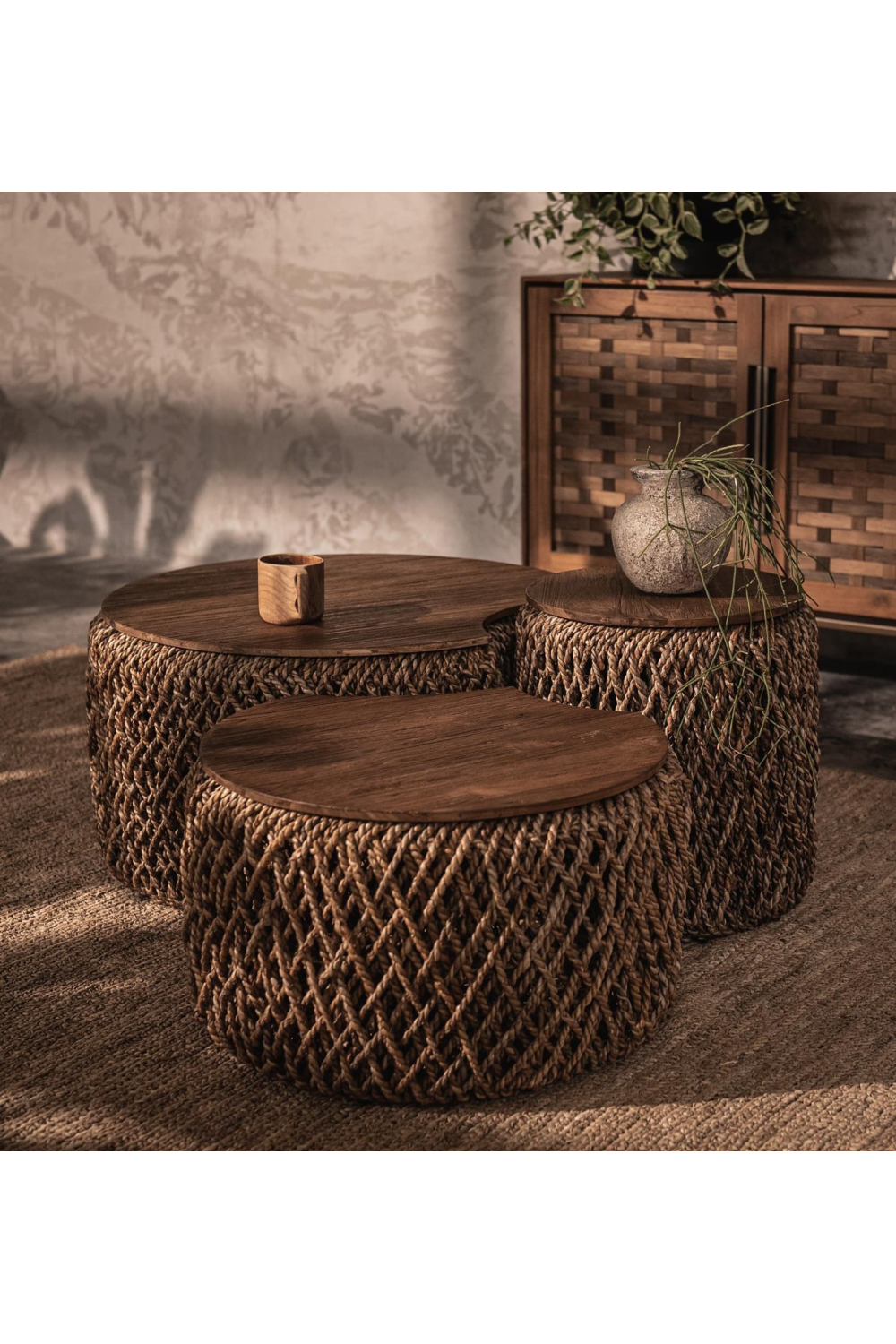   Round Abaca Coffee Table Set (3) | Oroa.com