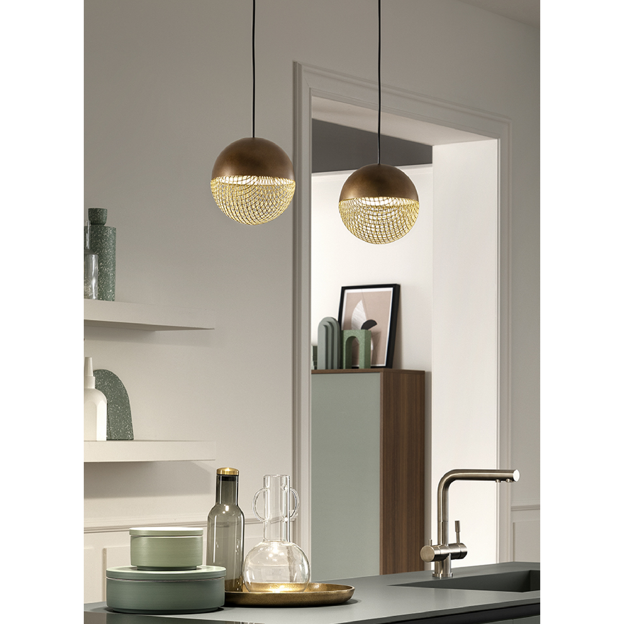   Round Metal Mesh Dual Pendant Lamp | Oroa.com