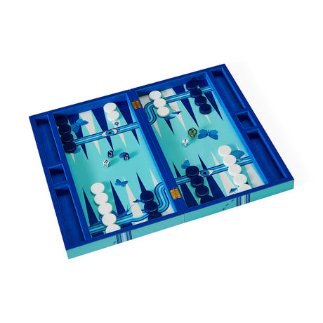   Blue Lacquer Backgammon Set | Oroa.com