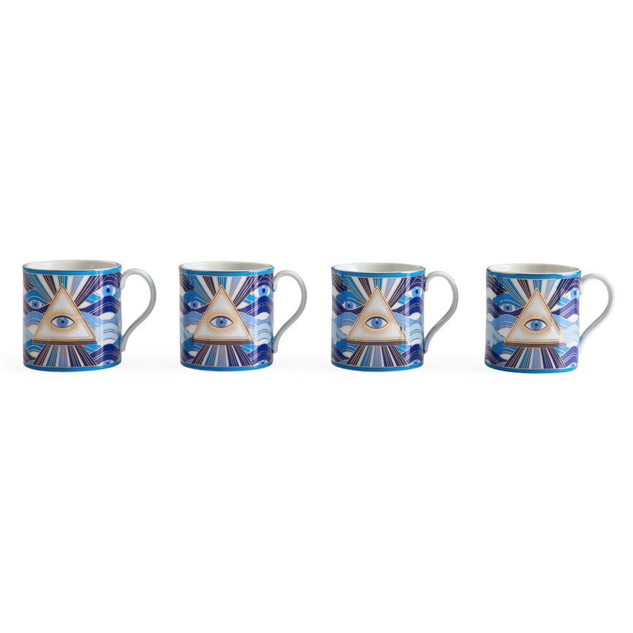   Eye Motif Gilded Porcelain Mugs (4) | Oroa.com