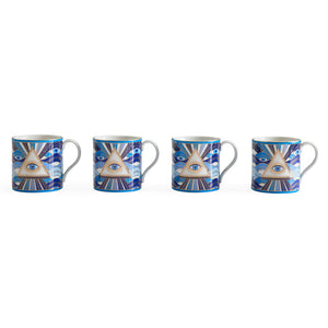   Eye Motif Gilded Porcelain Mugs (4) | Oroa.com