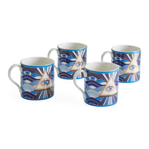   Eye Motif Gilded Porcelain Mugs (4) | Oroa.com