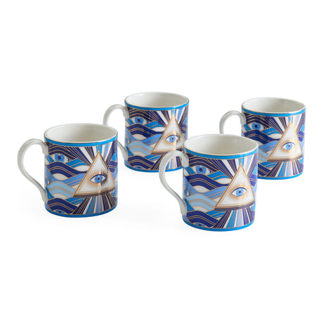   Eye Motif Gilded Porcelain Mugs (4) | Oroa.com