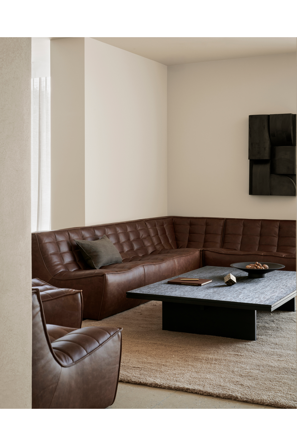   Brown Leather Modular Sofa | Oroa.com