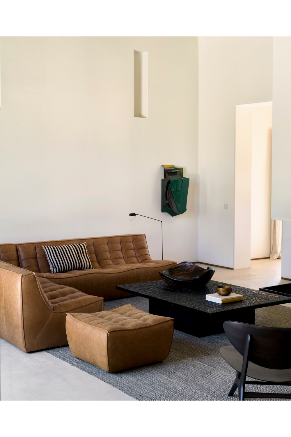   Brown Leather 2-Seater Modular Sofa | Oroa.com