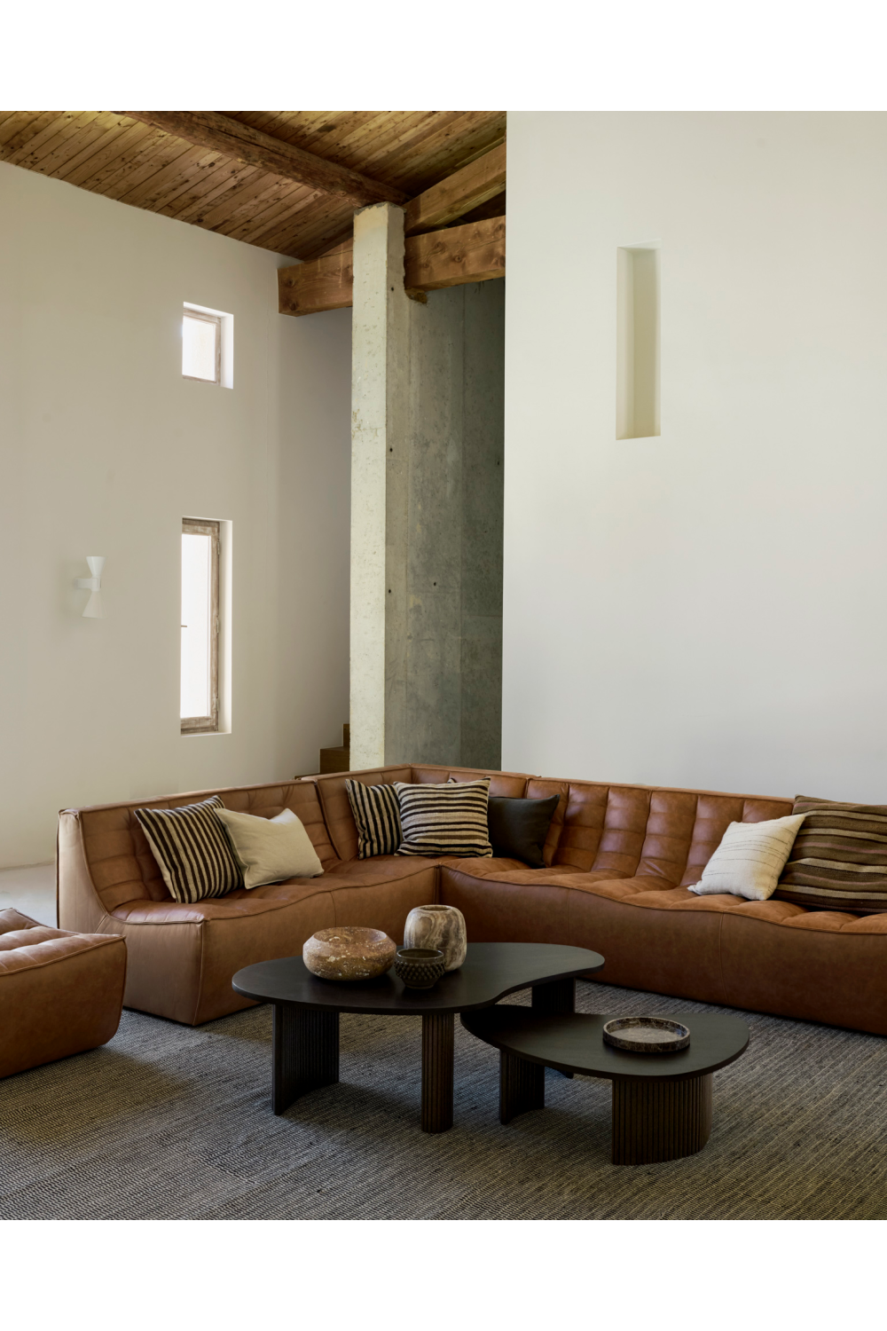   Brown Leather Modular Sofa Set | Oroa.com