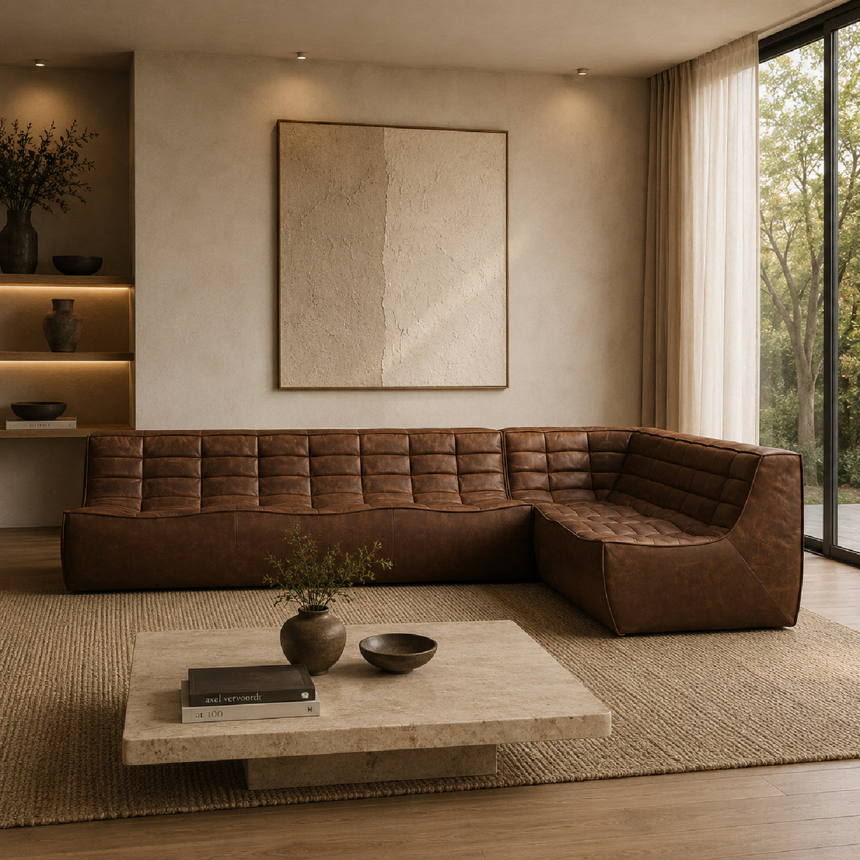   Brown Leather Modular Sofa | Oroa.com