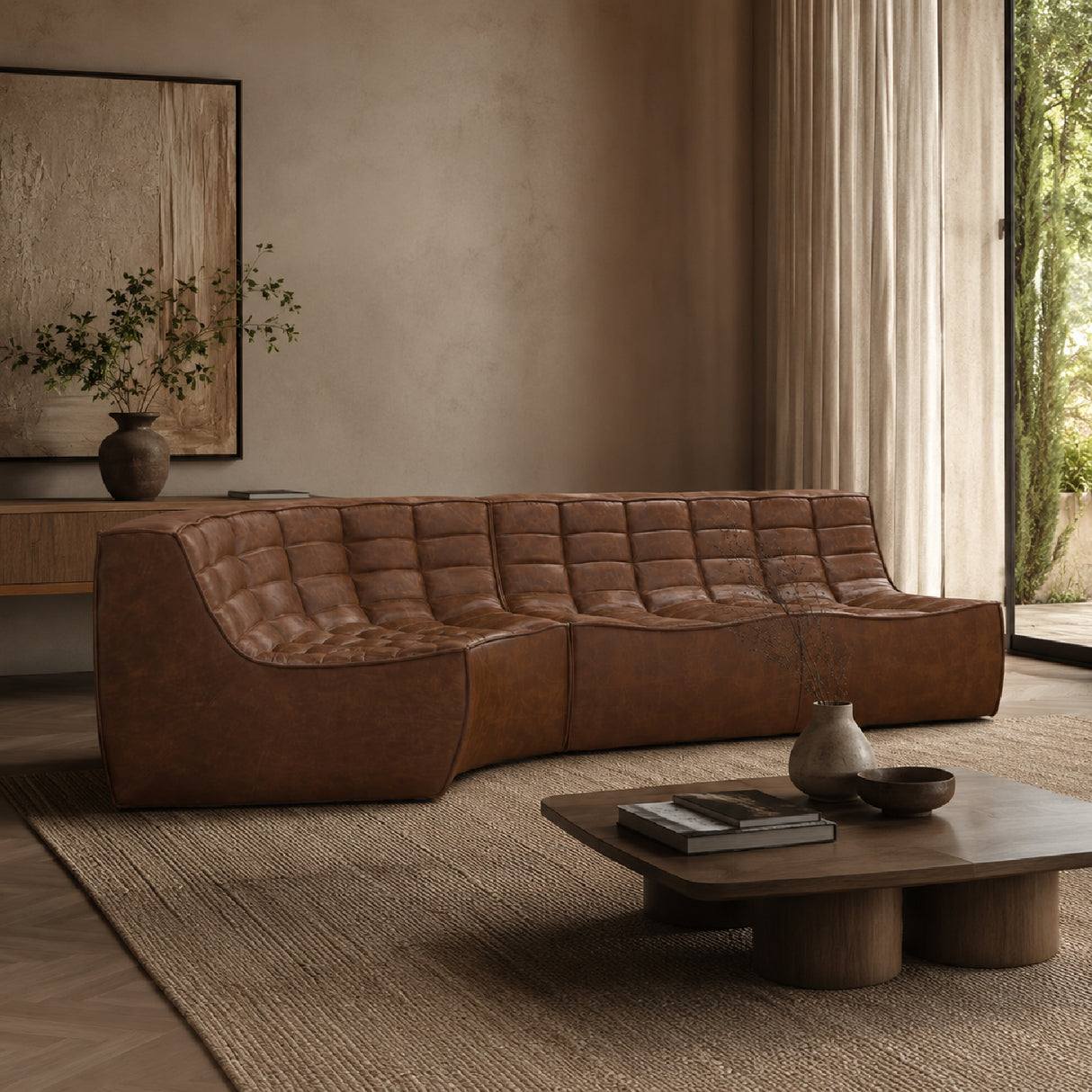   Dark Brown Leather 2-Seater Modular Sofa | Oroa.com