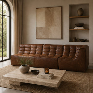   Dark Brown Leather 2-Seater Modular Sofa | Oroa.com