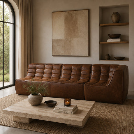   Dark Brown Leather 2-Seater Modular Sofa | Oroa.com
