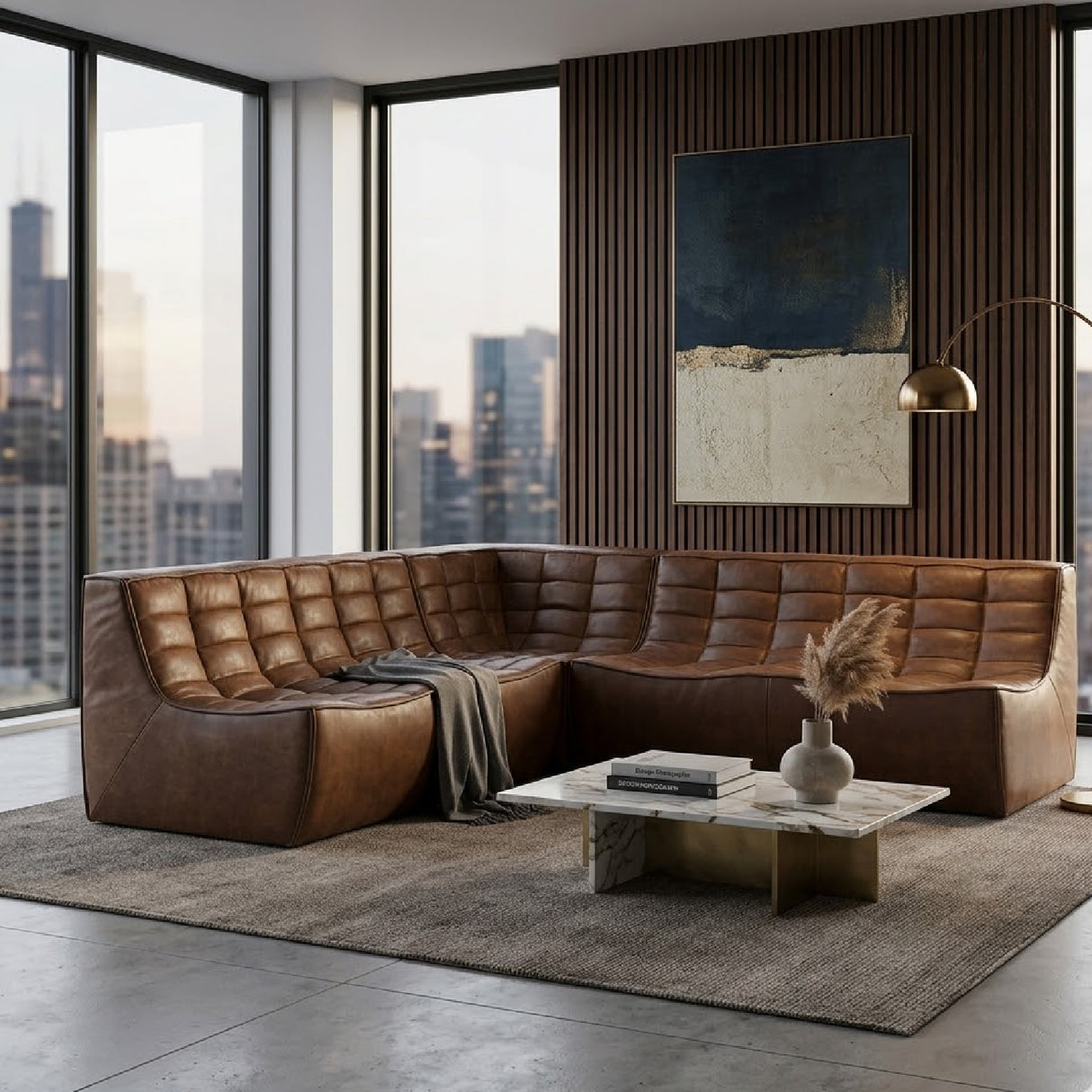   Dark Brown Leather Modular Sofa Set | Oroa.com