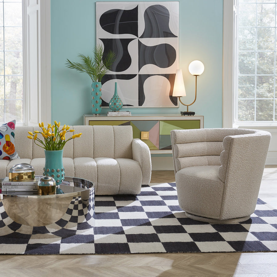   Channeled Bouclé Swivel Club Chair | Oroa.com