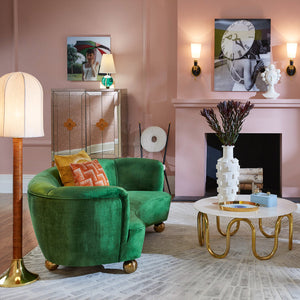   Brass Orb Feet Curved Sofa | Oroa.com