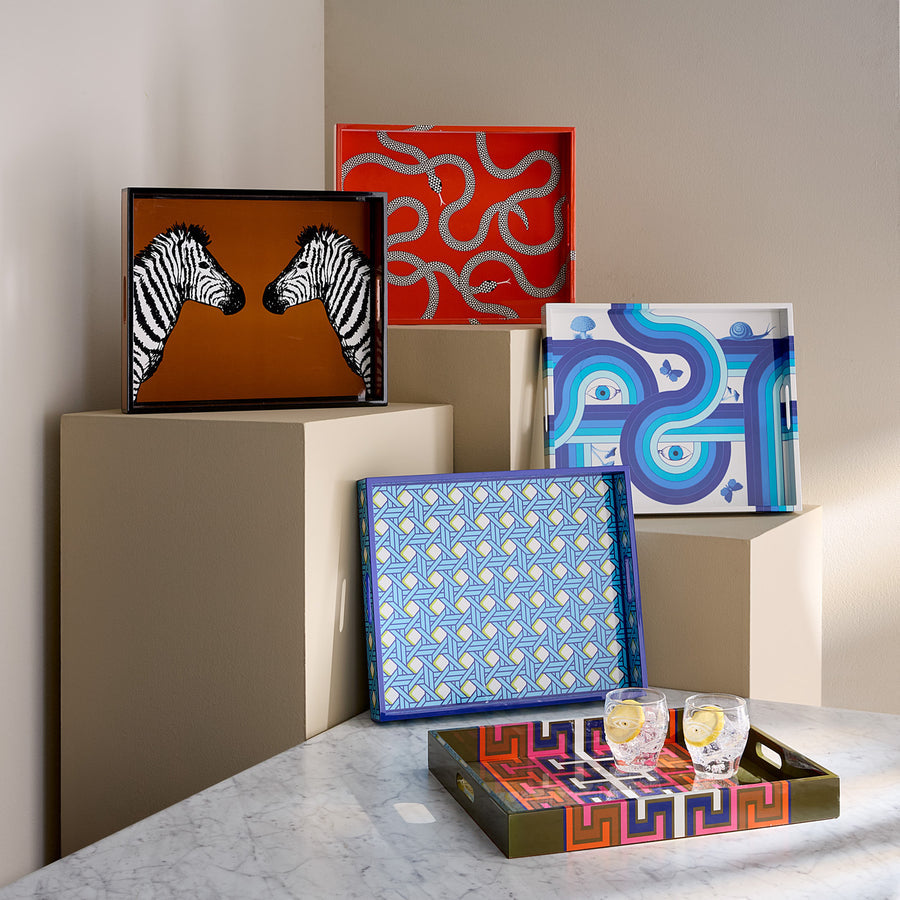   Patterned Blue Lacquer Tray | Oroa.com
