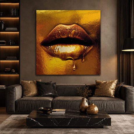   Gold Dripped Lips Photographic Art | Oroa.com