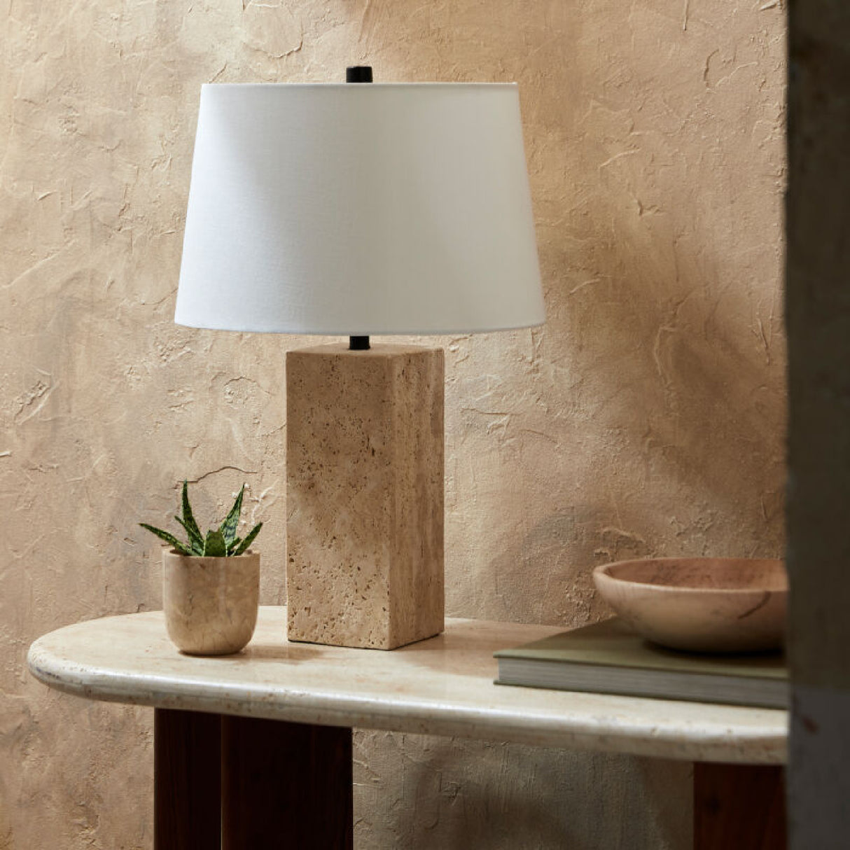   Modern European furniture - Beige Travertine Accent Table Lamp - www.oroa.com | Oroa.com