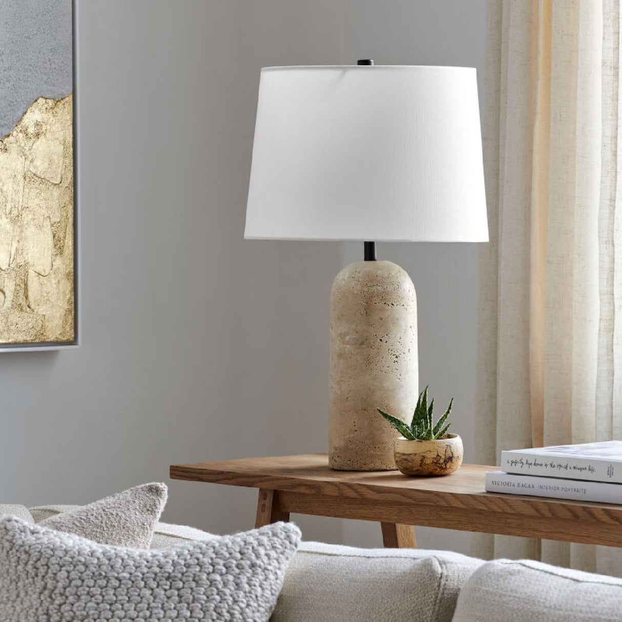   Modern European furniture - Travertine Base Accent Table Lamp - www.oroa.com | Oroa.com