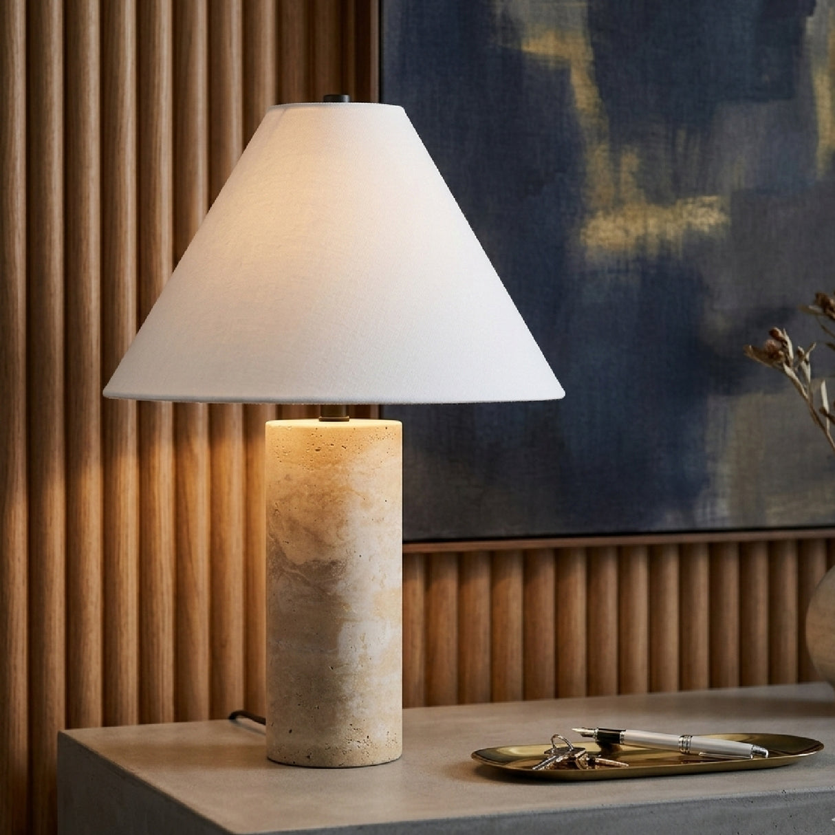   Modern European furniture - Beige Travertine Table Lamp - www.oroa.com | Oroa.com