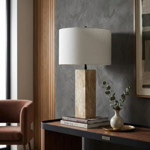   Modern European furniture - Travertine Cream Linen Table Lamp - www.oroa.com | Oroa.com