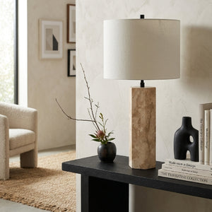   Modern European furniture - Travertine Cream Linen Table Lamp - www.oroa.com | Oroa.com