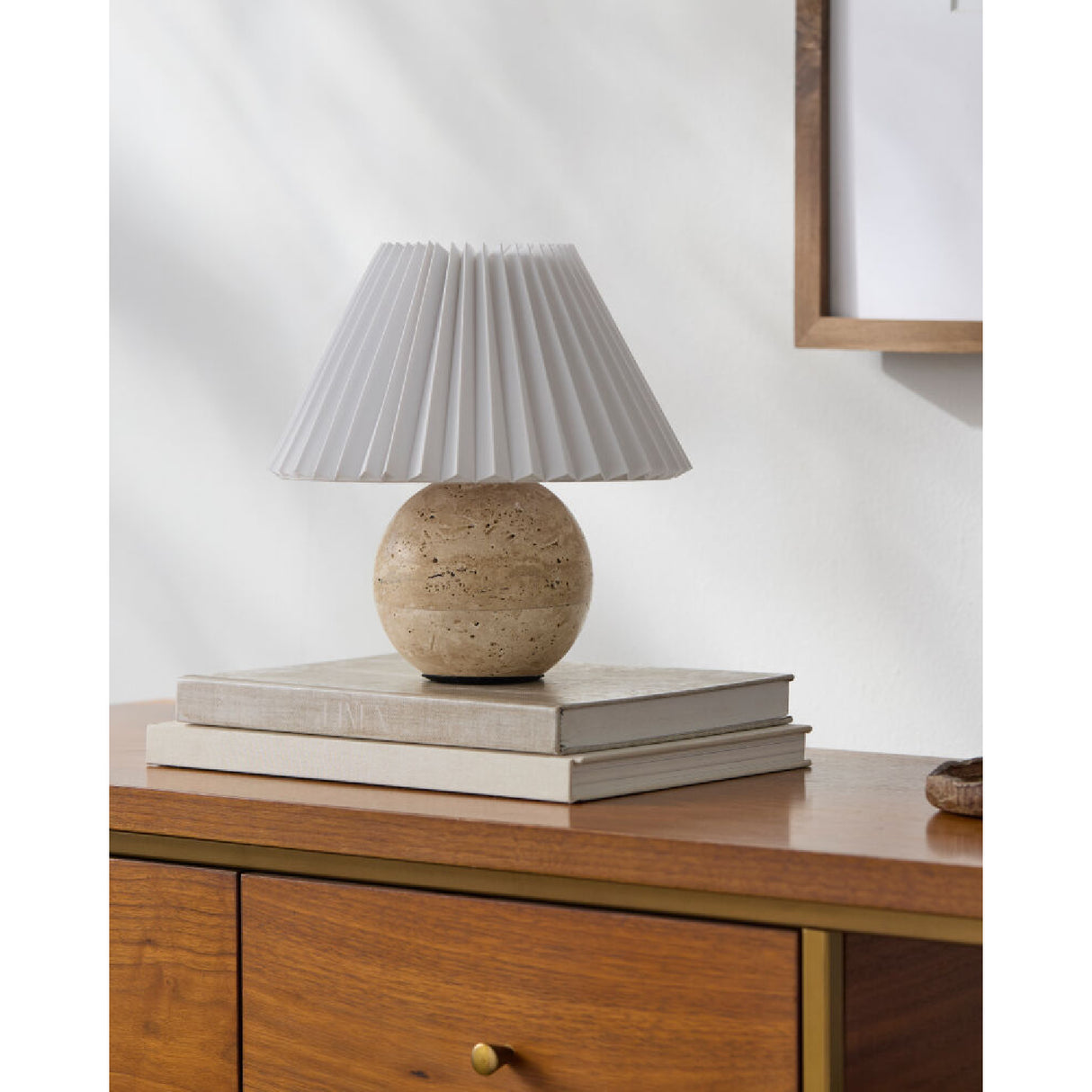   Modern European furniture - Pleated Linen Travertine Table Lamp - www.oroa.com | Oroa.com