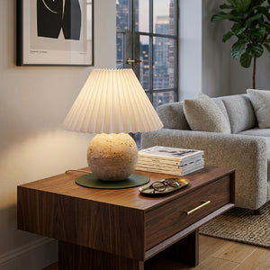   Modern European furniture - Pleated Linen Travertine Table Lamp - www.oroa.com | Oroa.com