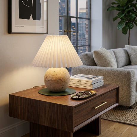   Modern European furniture - Pleated Linen Travertine Table Lamp - www.oroa.com | Oroa.com