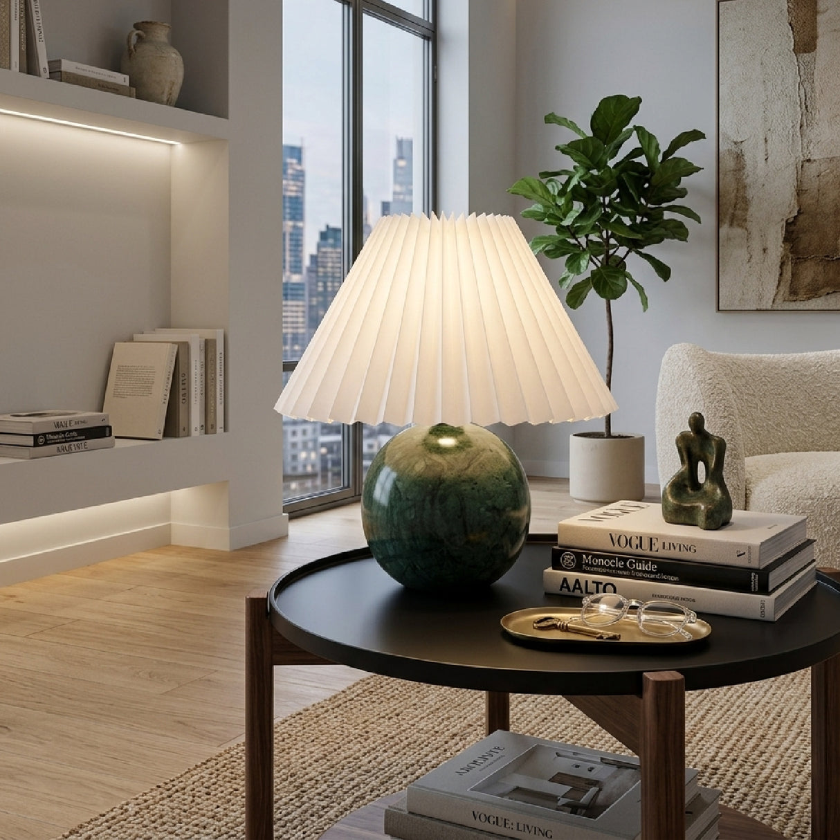   Modern European furniture - Pleated Linen Travertine Table Lamp - www.oroa.com | Oroa.com
