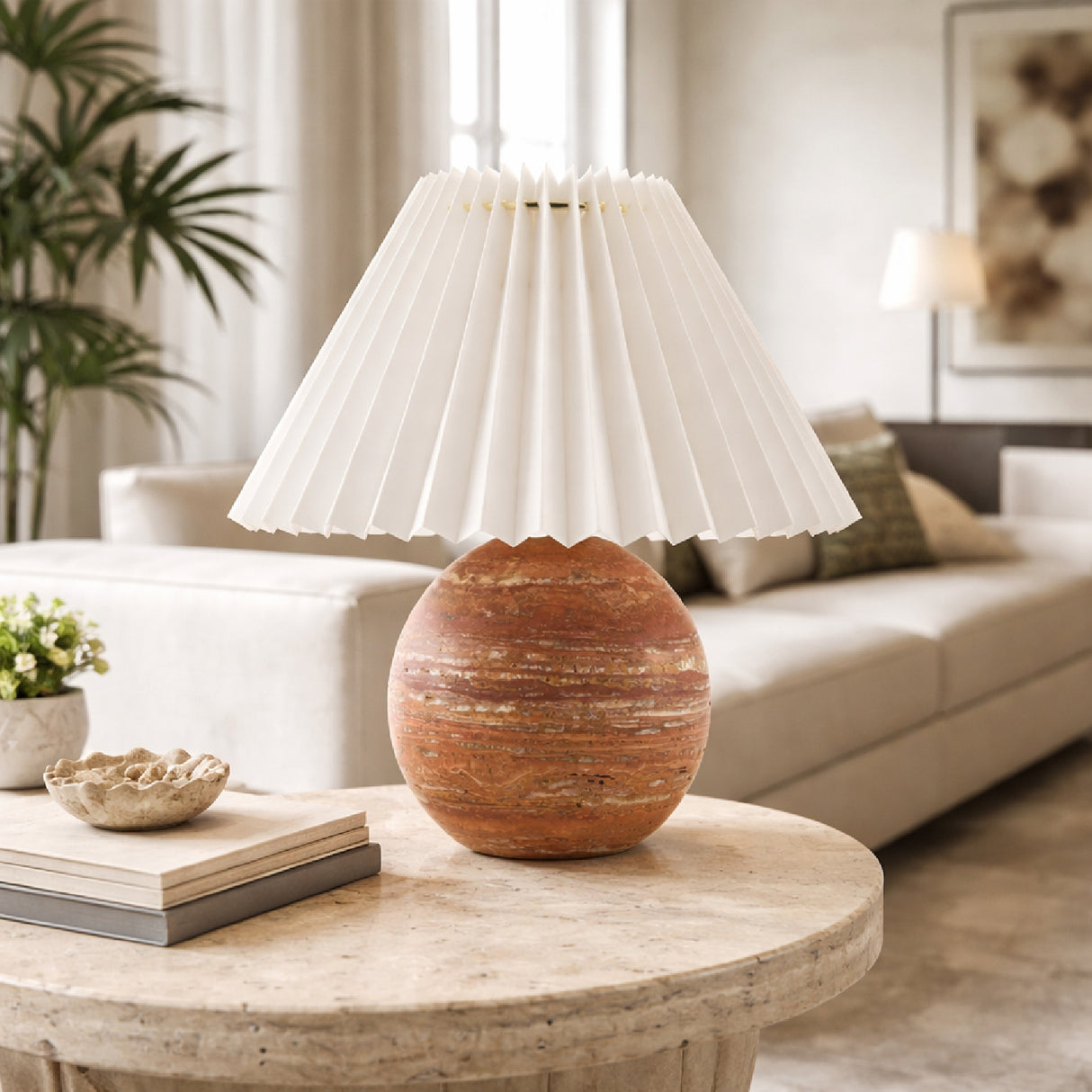   Modern European furniture - Red Travertine Base Table Lamp - www.oroa.com | Oroa.com