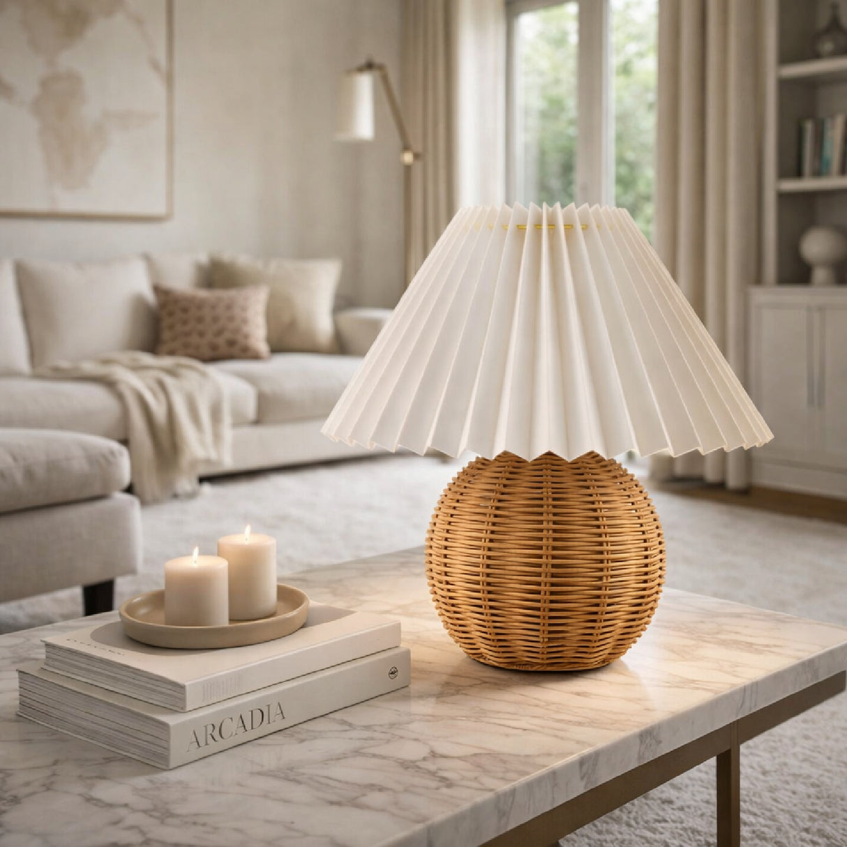   Modern European furniture - Pleated Shade Rattan Table Lamp - www.oroa.com | Oroa.com