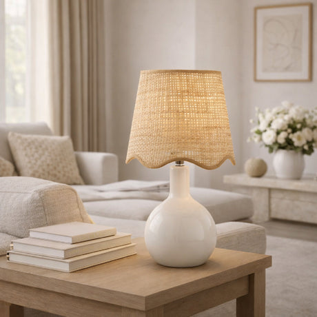   Modern European furniture - Wavy-Edge Rattan Ceramic Table Lamp - www.oroa.com | Oroa.com