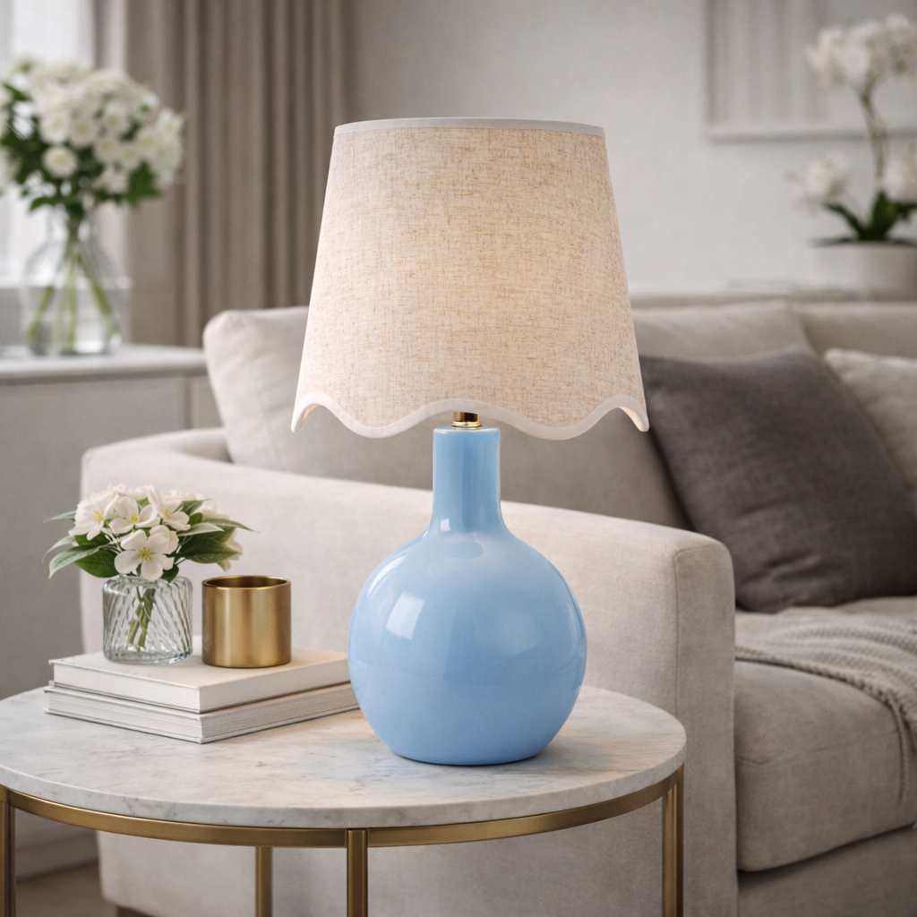   Modern European furniture - Wavy-Edge Rattan Ceramic Table Lamp - www.oroa.com | Oroa.com