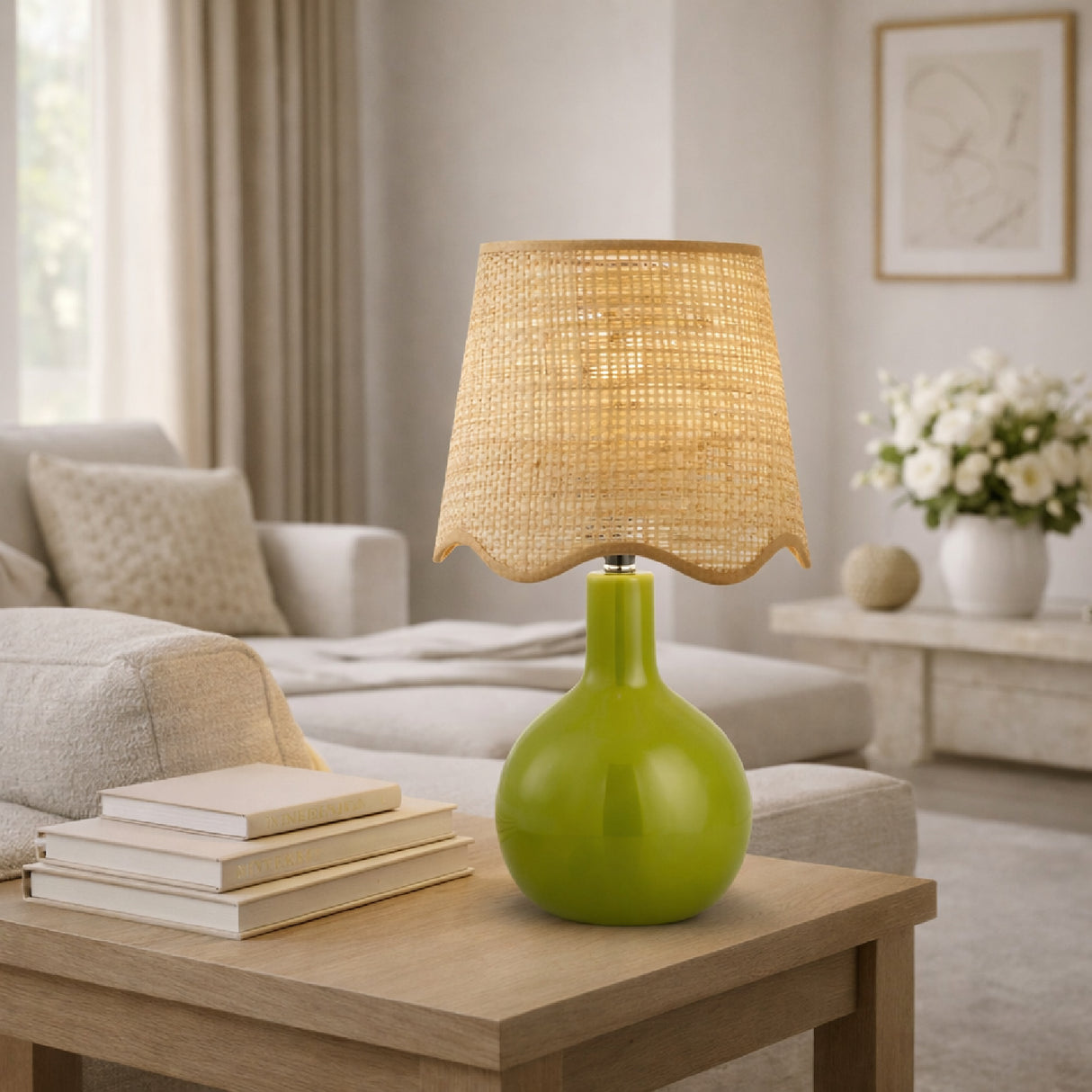   Modern European furniture - Wavy-Edge Rattan Ceramic Table Lamp - www.oroa.com | Oroa.com