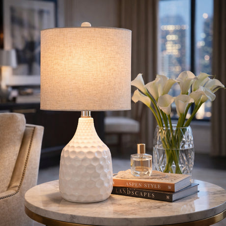   Modern European furniture - Ivory Linen Ceramic Table Lamp - www.oroa.com | Oroa.com