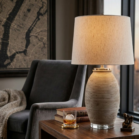   Modern European furniture -  Cement Base Linen Table Lamp - www.oroa.com | Oroa.com