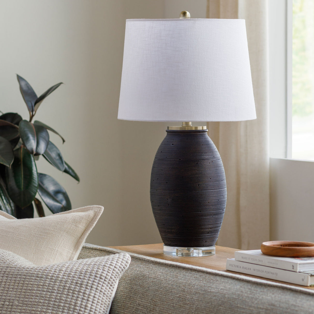   Modern European furniture -  Cement Base Linen Table Lamp - www.oroa.com | Oroa.com