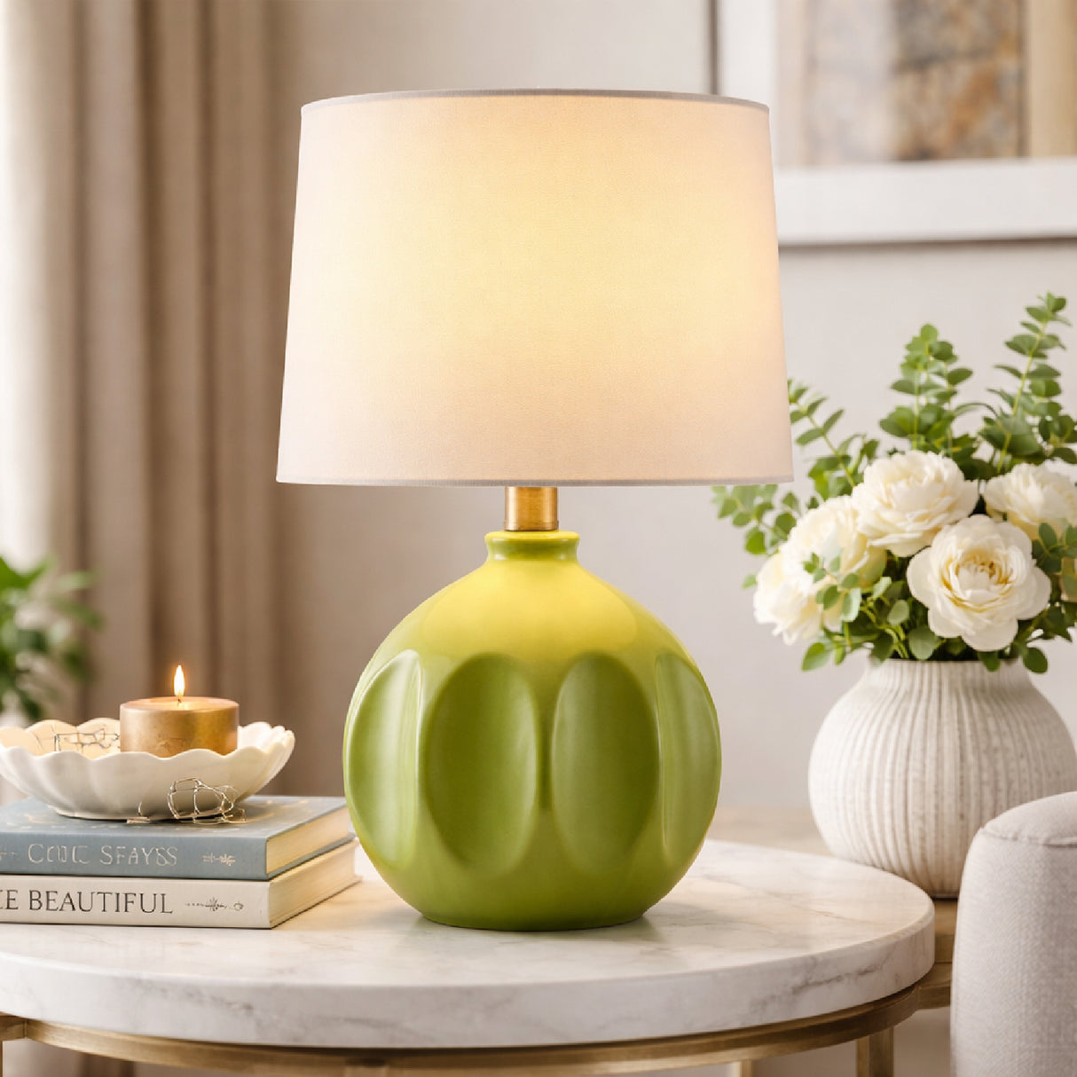   Modern European furniture - Linen Carved Ceramic Table Lamp - www.oroa.com | Oroa.com