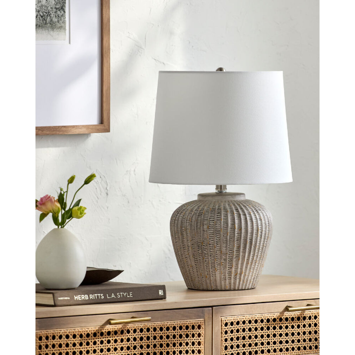   Modern European furniture - Carved Gray Ceramic Table Lamp - www.oroa.com | Oroa.com