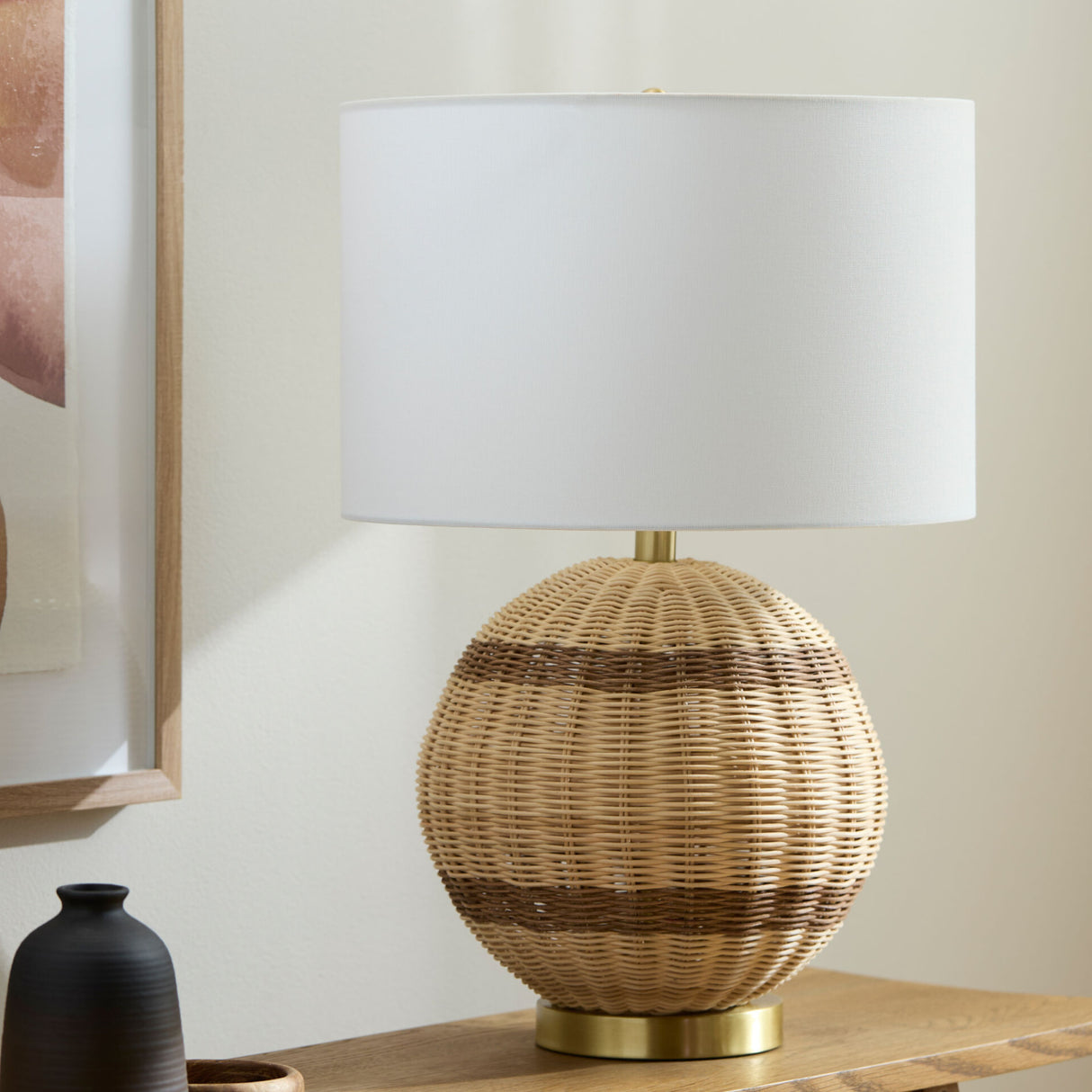   Modern European furniture - Round Rattan Base Table Lamp - www.oroa.com | Oroa.com