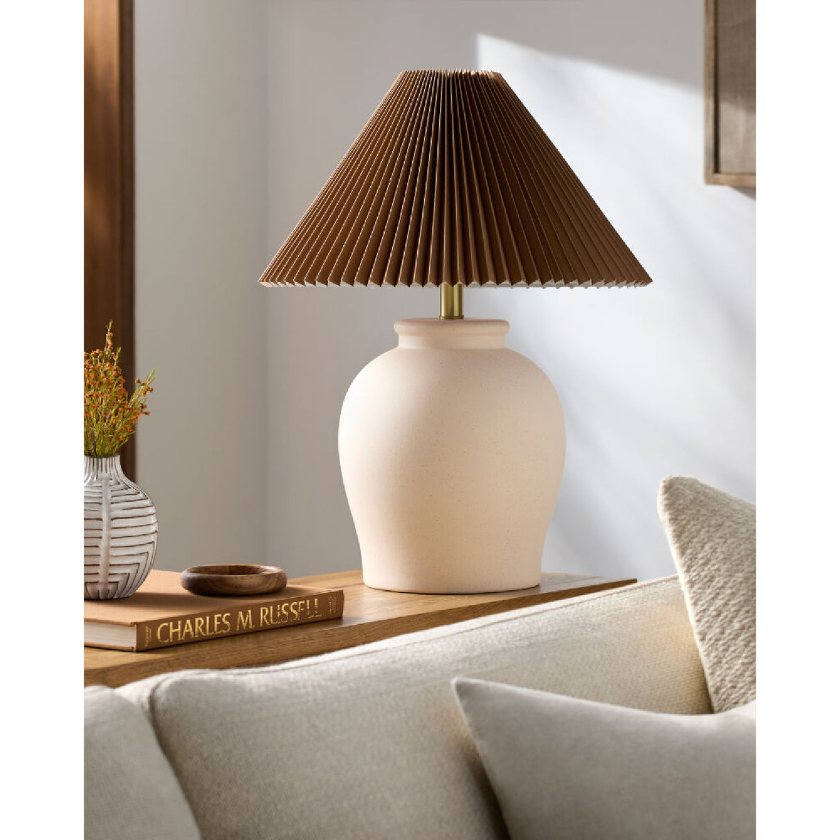   Modern European furniture - Brown Pleated Linen Table Lamp - www.oroa.com | Oroa.com
